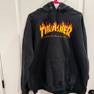 Thrasher Black Hoodie with Flame Logo